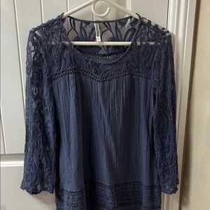 Monoreno Lace Detail Blouse - Navy